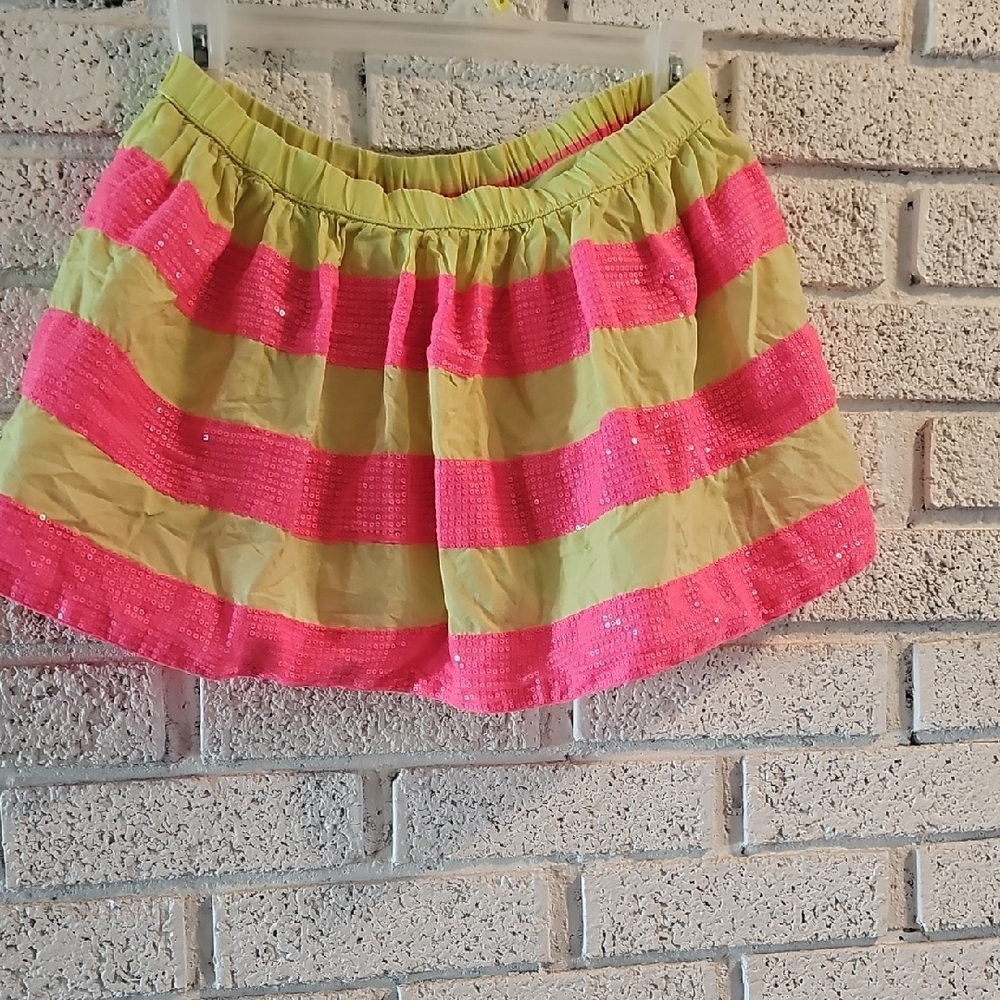 Justice Pink and Yellow Striped Mini Skirt